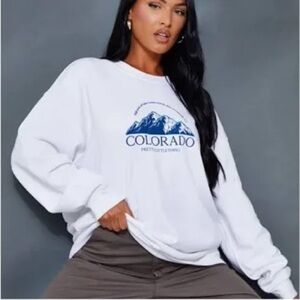 PrettyLittleThing White Sweatshirt Medium NWT